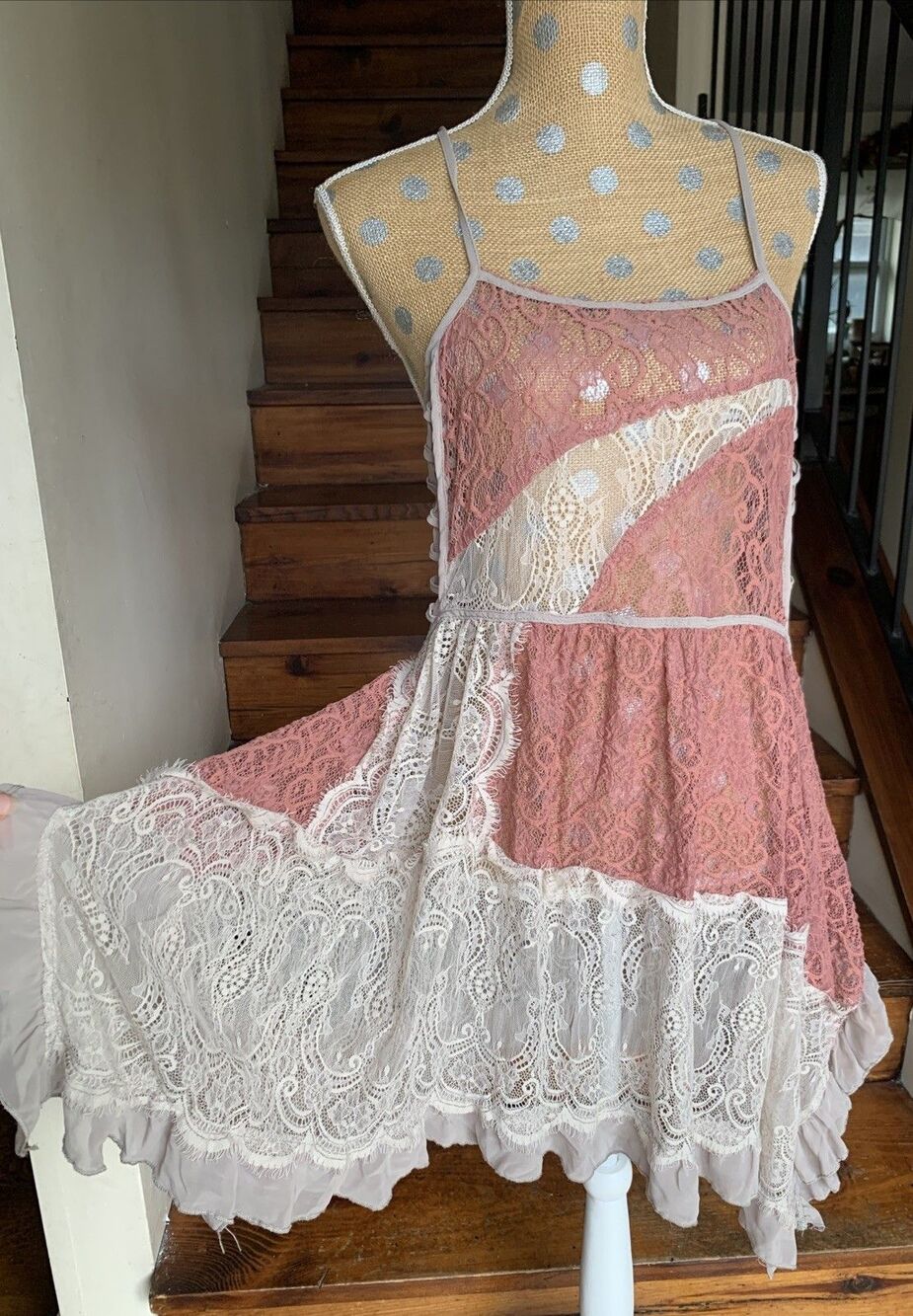 Gimmicks BKE Lace Grunge Fairy Babydoll Dress Asymmetrical Hem Ruffles L *flaw